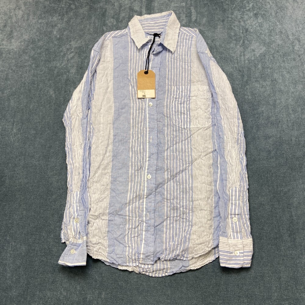 Civilianaire Shirt Mens XS Blue White Striped Chest Pocket Long Sleeve Button Up